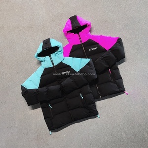 Manufacturer Custom Fashion Winter Wear Warm Down <b>Jacket</b> Zip up Coat Patchwork Designer Padded Fluffy Puffer Down <b>Jackets</b> - Product Image 1