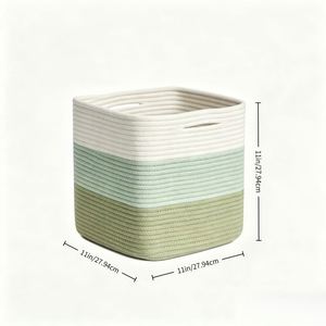 Custom Cotton <b>Rope</b> Woven Storage <b>Basket</b> with Embroidered Name, 11x11x11 Inch Green Gradient Cube Organizer Bin for Kids - Product Image 5