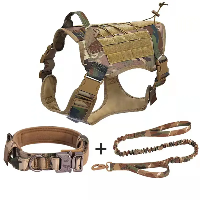Wholesale Tactical Dog Collar And Leash Sublimation Adjustable Size Four Colors Tactical Dog Harness