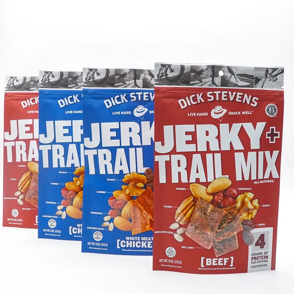 Biểu tượng tùy chỉnh đứng lên Túi Ziplock Snack thực phẩm bao bì nhựa túi cho Jerky Trail Mix thịt bò Jerky bao bì túi