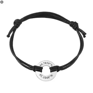 Trendy Simple Stainless Steel Jewelry Personalized Engraved Word Custom Name Tags leather rope adjustable Token bracelet