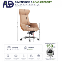 Chaise de bureau exécutive ergonomique en cuir, dossier haut, pivotante, inclinable, avec accoudoirs rembourrés et base chromée