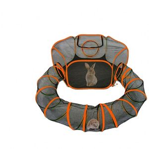 Corral para gatos de nuevo diseño de fábrica BSCI con túnel redondo de malla, carpa para mascotas con túnel, carpa hexagonal portátil para exteriores. - Product Image 1
