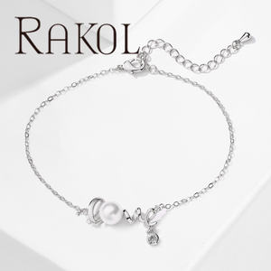 Bracelet Rakol BP6007 élégant en forme de cœur rose en zircon plaqué argent, zircon cubique glacé, bijoux de mode pour femmes - Product Image 5