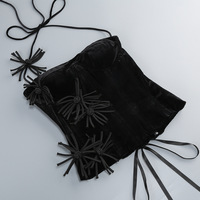 SS2380 Kimshein Mode Ensemble Haut Bustier Velours Queue de Poisson Qualité Supérieure et Mini Jupe Fleurs 3D Faite à la Main 2 Pièces
