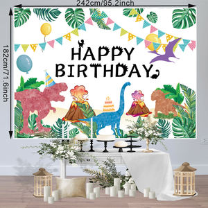 <span class=keywords><strong>Sfondo</strong></span> di fotografia di buon compleanno, decorazioni per Banner murali forniture per feste di compleanno tema della giungla del dinosauro del fumetto dell'acquerello - Product Image 5