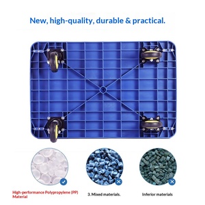 Chariot à plateforme pliable en plastique bleu avec cadre en acier et quatre roues pour le transport lourd - Product Image 4