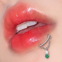 HGC ASTM-F136 Titane Barre Courbe avec Pendentif Fleur Marquise et Cœur en Chaîne, Zircon Cubique à Dos Plat, Labret Stud pour Tragus et Hélix, Bijou de Piercing