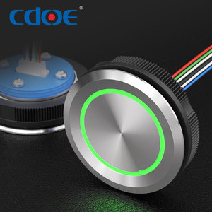 Bouton-poussoir éclairé tricolore ultra-mince 12V métal acier inox 35mm, anneau lumineux, avec fils, contrôle sortie/SOSBouton-p - Product Image 1