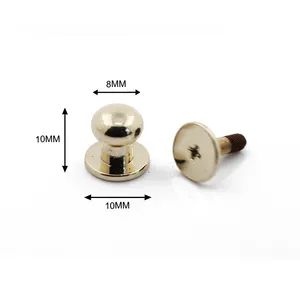 High Quality Metal Studs 8mm Round Head Light Gold Color Brass Screw Rivets For Handbag