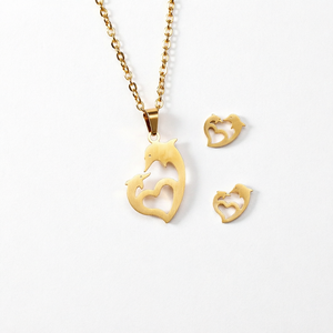 Juego de Collar y Pendientes de Acero Inoxidable con Baño de Oro PVD, Diseño de Delfín, Color Dorado, para Mujer, Regalo de Aniversario - Product Image 1