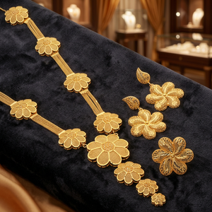 Conjunto de Joyería Larga de Moda Chapada en Oro de 14K, 18K, 24K al por Mayor, Collares Largos con Diseño Floral, Conjunto de Joyería Larga Chapada en Oro - Product Image 4