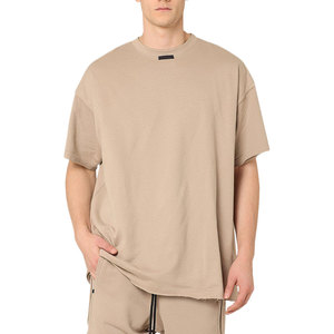 OEM de diseño personalizado de los hombres de gran tamaño en blanco liso de algodón camisetas Raw Hem Drop Shoulder Streetwear camiseta de alta calidad - Product Image 2