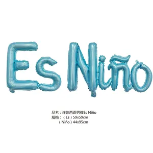 Vente en gros de ballons en aluminium pour décoration de fête avec lettres espagnoles Nina garçon fille papa <span class=keywords><strong>maman</strong></span> HBD - Product Image 5