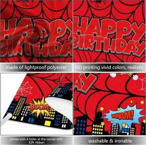 Toile de fond photographique <span class=keywords><strong>Joyeux</strong></span> <span class=keywords><strong>Anniversaire</strong></span> Motif Toile d'araignée, Bannière de fond avec silhouette urbaine et bâtiments, Décorations pour <span class=keywords><strong>Anniversaire</strong></span> et Baby Shower - Product Image 3