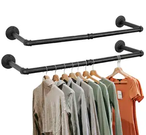 home decor black malleable iron pipe fittings DIY loft shelves Clothes Racks for Hanging Clothes, Laundry Room