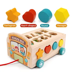 كتل قوس قزح خشبية للأطفال لعبة سيارة السحب مونتيسوري التعليم شكل الذكاء مطابقة أرقام التعلم اللون طفل صغير لعبة هدية