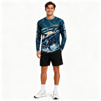 T-shirt à manches longues pour homme avec col rond et impression intégrale personnalisée Sublimation Tuna Splash pour la pêche