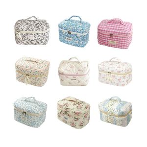 Quilted Makeup <b>Bag</b>, Large Floral Cosmetic <b>Bag</b> for Women, Cute Cotton Custom Make up <b>Bags</b> - Product Image 1