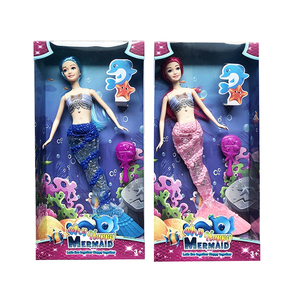Nouvelle vente enfants filles jouets 14 pouces corps solide poupées jouets thème <span class=keywords><strong>de</strong></span> sirène inclure peigne deux poupées ensemble mixte jouets avec musique légère - Product Image 2