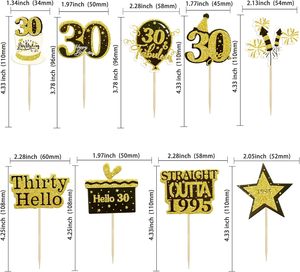 Gyufise - 36 Adornos para Cupcakes <span class=keywords><strong>de</strong></span> 30 <span class=keywords><strong>Cumpleaños</strong></span>, Número 30, Caja <span class=keywords><strong>de</strong></span> Regalo con Estrella, Decoraciones para Pastel con Purpurina Negra y Dorada, Artículos para Fiesta - Product Image 2