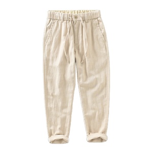 <span class=keywords><strong>Pantalon</strong></span> en Lin Rétro Japonais pour Homme, Coupe Ample, Couleur Unie et Respirant - Product Image 1