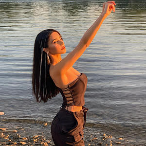 Top corset d'été pour femmes top de haute qualité noir à lacets fendu sur le côté - Product Image 2