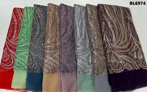 Phụng Vụ Sequins Gạo Hạt Bridal Wedding Dress Ren Nigeria Phi Thêu Handmade Đính Cườm Ren Vải - Product Image 3