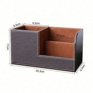 Portalápices Escolar Ecológico con Logotipo Personalizado, Organizador de Escritorio de Cuero PU, Caja de Almacenamiento para Suministros de Oficina, 3 Compartimentos - Product Image 2