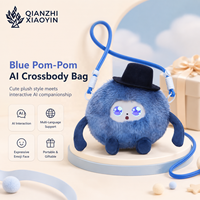 Sac bandoulière mini en peluche pompon bleu AI, Chapeau haut de forme classique, ChatGPT, Clonage vocal 80+ langues, Mémoire longue durée, Yeux étoilés, Chantant