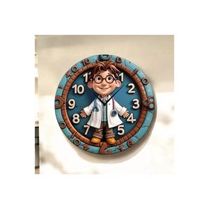 Horloge murale ronde en bois silencieuse avec motif imprimé coloré et chiffres numérotés, 45x45cm, thème classique, cadeau pour médecin ou pharmacien - Product Image 1