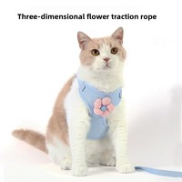 Harnais et laisse 3D motif fleur dessin animé pour chien, ensemble anti-évasion, gilet souple pour petits chiens et chats, laisse de promenade respirante en tissu, sangle de poitrine