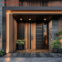 Puerta de Seguridad Exterior Moderna con Pivote Frontal, de Acero Inoxidable y Aluminio, Impermeable, con Acabado en Madera y Vidrio, Tipo Push-Pull, para Hoteles y Dormitorios