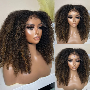4C bords ombre couleur <span class=keywords><strong>crépus</strong></span> bouclés <span class=keywords><strong>cheveux</strong></span> humains avant de lacet perruques <span class=keywords><strong>pour</strong></span> les femmes HD Transparent dentelle frontale perruques avec des <span class=keywords><strong>cheveux</strong></span> de bébé bouclés - Product Image 1