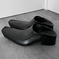 Chaussures Derby à bout carré relevé pour hommes et femmes, en cuir microfibre, semelle extérieure en caoutchouc, talon épais, à enfiler, collection automne