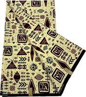 Kain Cetak Lilin Afrika 100% Katun Beige Coklat Simbol Tribal Kain Tekstil Lilin Ankara untuk Menjahit Gaun Kain Katun Bernapas