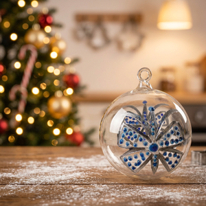 Ornement de Noël en verre de luxe égyptien avec motif en verre coloré en relief en forme de nœud - Product Image 1