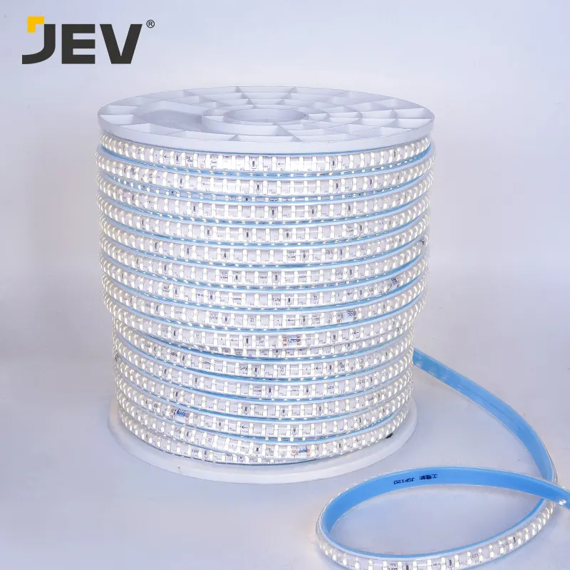 JEV mavi kapak 12MM optimize LED çip alt ışık 220V LED şeritler 2835 180P su geçirmez esnek çift hatları mavi bronz 80