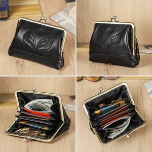 Kleine echte Leder Kiss Lock Münz geldbörse Stickerei Brieftasche Frauen Mini Münz geldbörse Voll narben öl Leder Damen Geldbörse wechseln