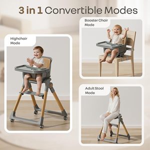 Silla Alta para Bebé de Madera Maciza Moderna y Elegante con Diseño Plegable para Uso en el Hogar, Sala de Estar y Cocina, de 6 Meses a 300 Libras - Product Image 3