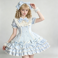 Robe Lolita, robe de cosplay anime à col Peter Pan à volants multicouches pour femmes