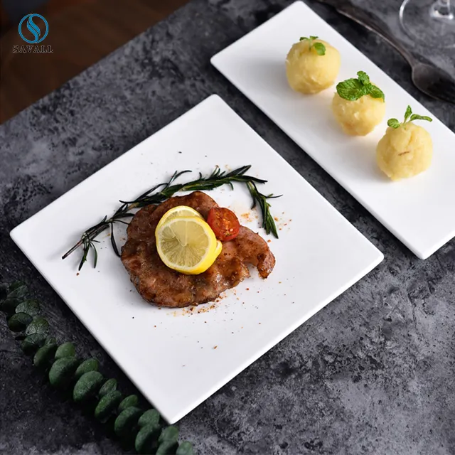 Savall HoReCa reinweiß benutzer definierte Square Western Food Teller maßge schneiderte kreative Steak Teller Salat Western Teller Hotel Restaurant