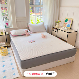 Juego de Ropa de Cama de Espuma PE Antibacteriana Refrescante Ice Silk Mat, para Cama de 1.5m y 1.8m, Diseño Simple con Lazo Rosa y Osito Gris, Colección Primavera 2026 - Product Image 2
