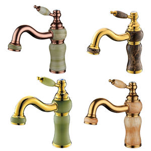 Grifo de Lavabo de Latón de Grado A con Acabado en Oro Titanio y Jade, Mezclador Giratorio para Hotel, Grifo de Agua Moderno de un Solo Orificio - Product Image 1