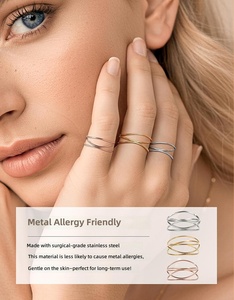 [<span class=keywords><strong>GREG</strong></span>] Anillo Delicado Hipoalergénico de Acero Inoxidable de 1 mm de Grosor con Baño de Oro K18 en Tono Plateado, Sin Níquel, para Mujeres y Hombres - Product Image 2