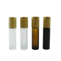 10 ml 5ml Bouteilles Noir Mat Parfum Huile Essentielle clair 10 ml Rouleau De Bambou Sur Bouteille En Verre avec Couvercle À Boule En Métal pour Huiles