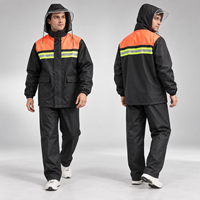Combinaison de pluie imperméable noire et orange avec capuche transparente, veste et pantalon réfléchissants pour moto, vêtements de pluie pour adultes en plein air