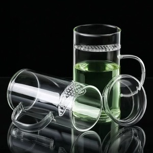 Taza de té de vidrio de borosilicato alto con asa y tapa para preparar té verde con filtro de separación para uso en oficina - Product Image 3