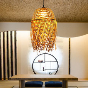 Lustre en bambou naturel fait à la main avec pendentif en bambou asiatique, éclairage en rotin rétro Vintage, maison d'île, <span class=keywords><strong>Bar</strong></span>, maison de thé - Product Image 2