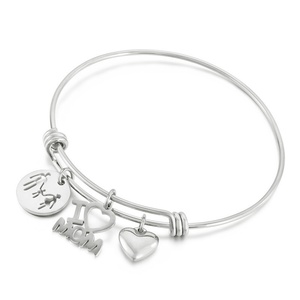 Mom Gift Stainless Steel Round Heart <b>love</b> Charm Adjustable Wire Bangle Gold Plated <b>Bracelet</b> for Women - Product Image 5